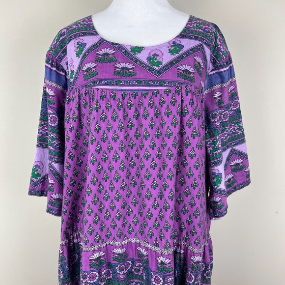Vermont Country Store Midi Dress 2X Purple Floral Pockets Peasant Boho Prairie - Picture 13 of 13